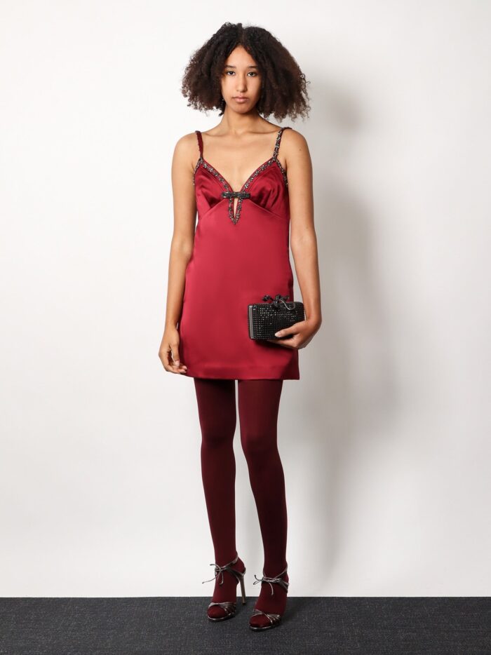 SELF PORTRAIT Satin Mini Dress With Jewel Details