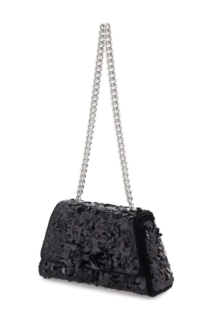 SELF PORTRAIT Sequined Bow Mini Shoulder Bag