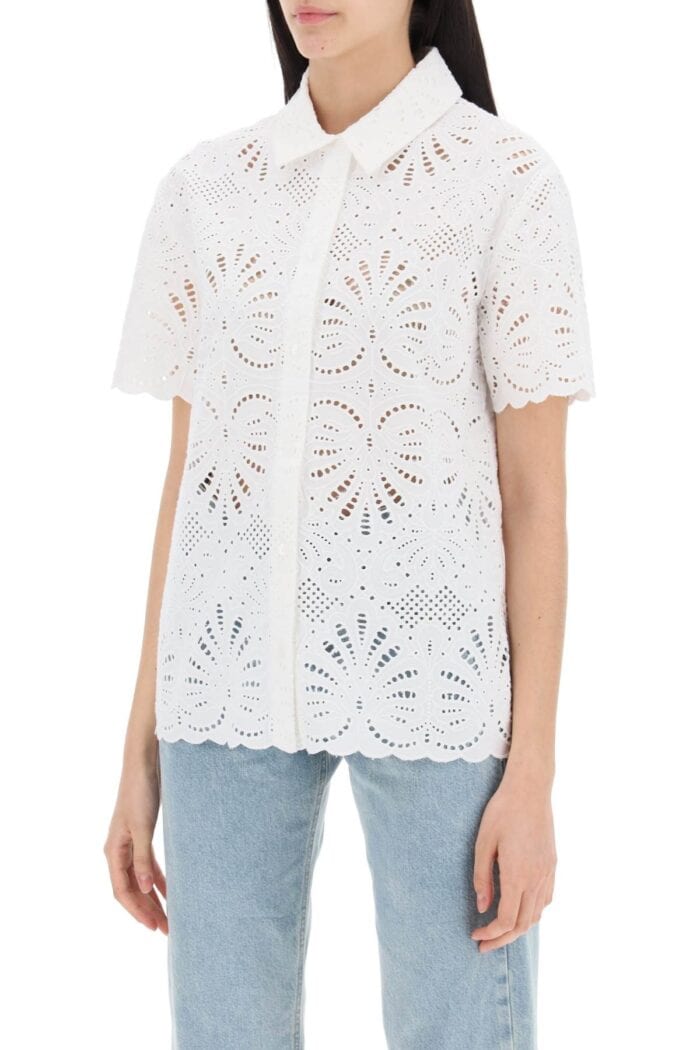 SELF PORTRAIT Short-sleeved Sangallo Lace Shirt