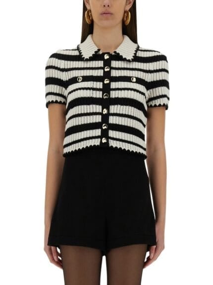 SELF-PORTRAIT STRIPED CROCHET TOP