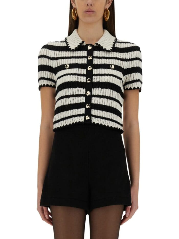SELF-PORTRAIT STRIPED CROCHET TOP