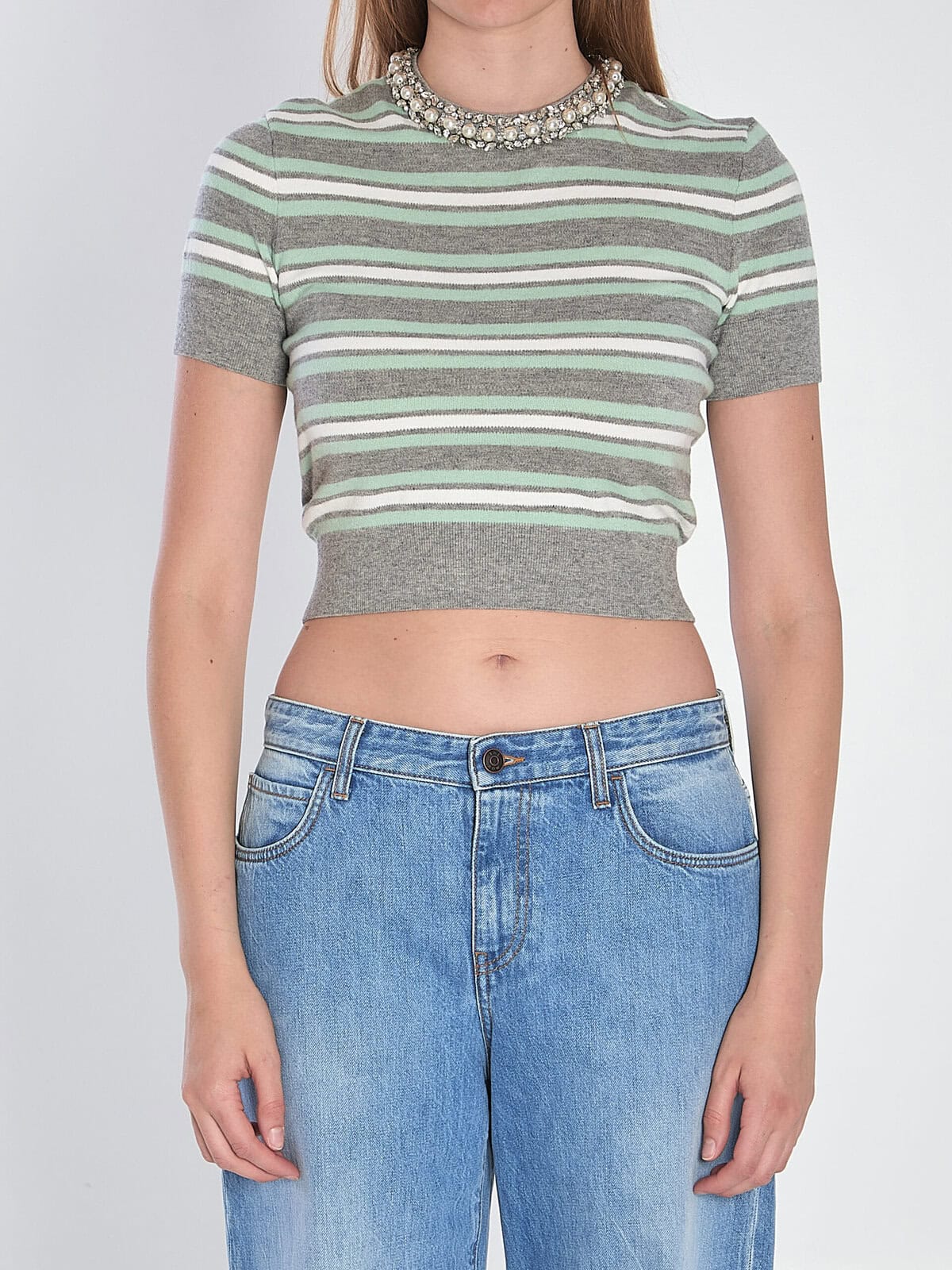 Self Portrait Striped cropped t-shirt