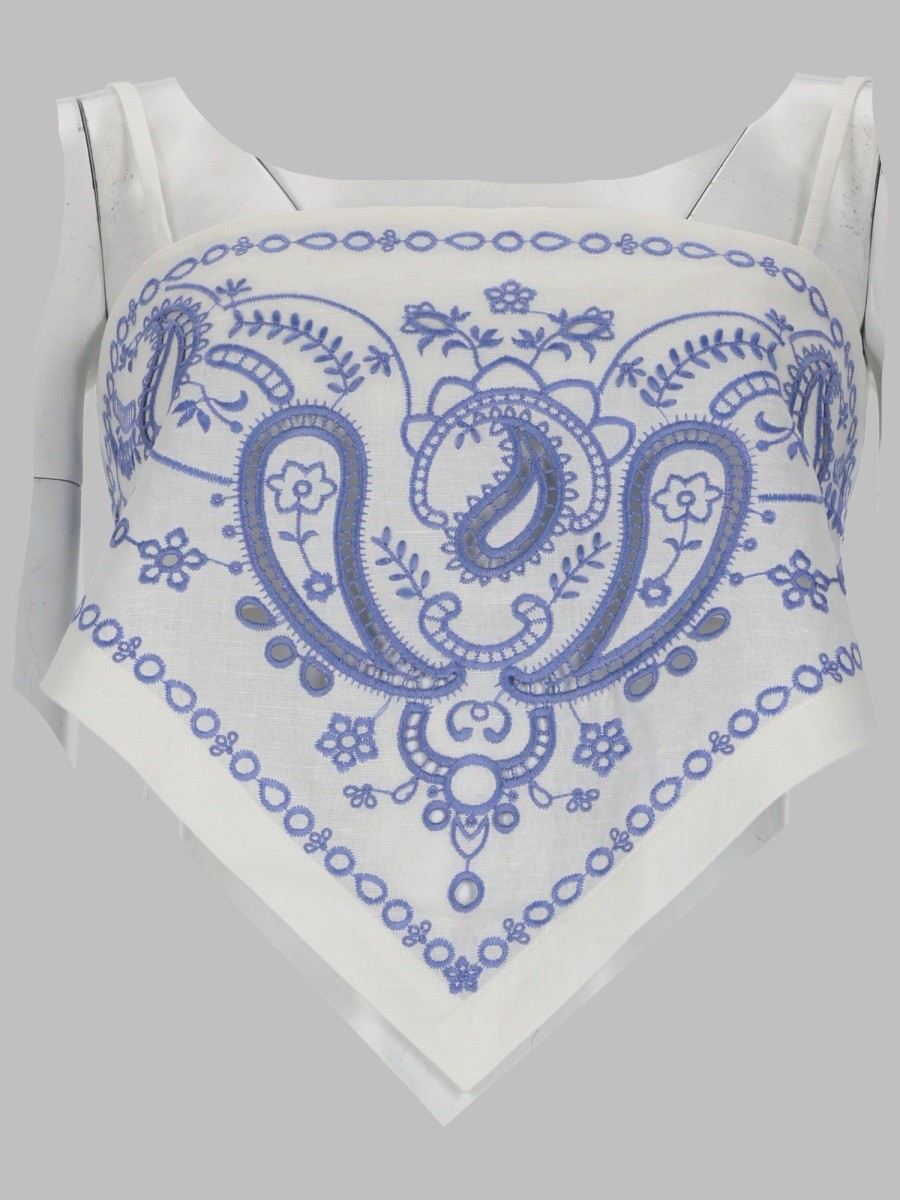 SELF-PORTRAIT TOP IN LINO CON RICAMO