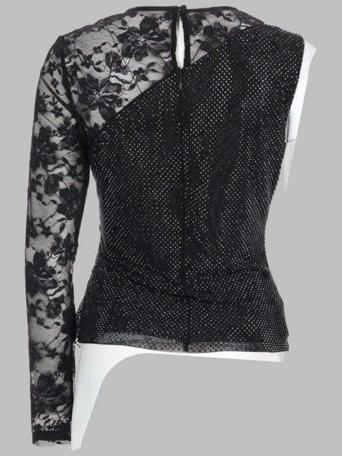 SELF-PORTRAIT TOP MONOSPALLA CON STRASS E PIZZO