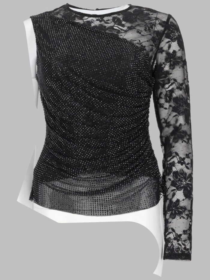 self portrait top monospalla con strass e pizzo SELF-PORTRAIT TOP MONOSPALLA CON STRASS E PIZZO