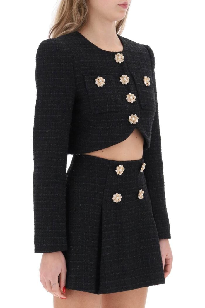 SELF PORTRAIT Tweed Cropped Jacket With Diamant Buttons