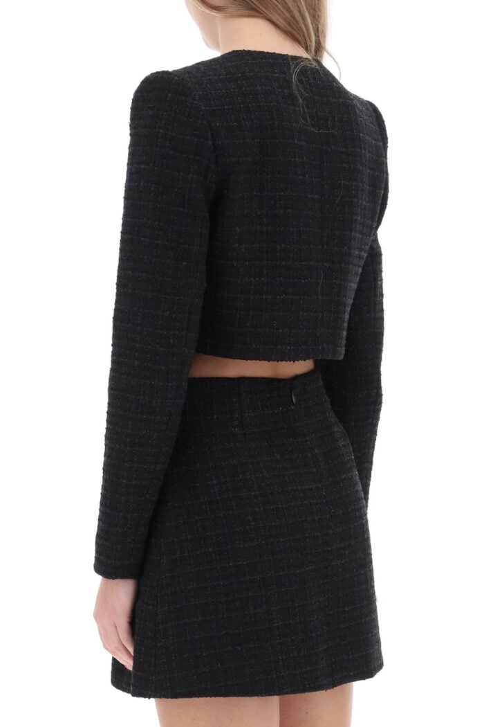 SELF PORTRAIT Tweed Cropped Jacket With Diamant Buttons