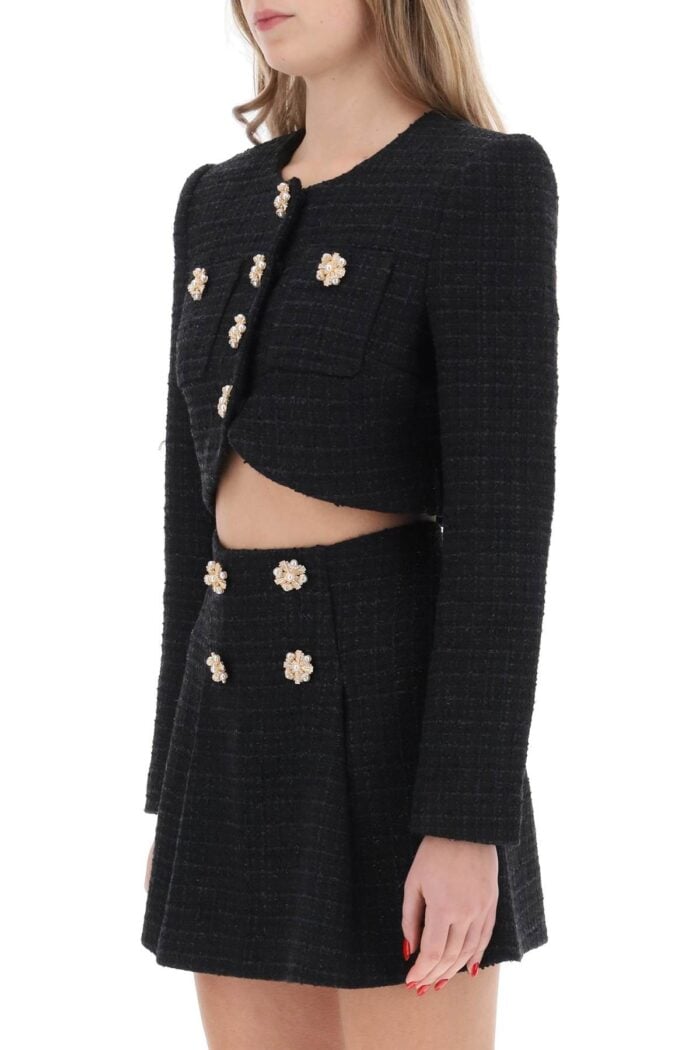 SELF PORTRAIT Tweed Cropped Jacket With Diamant Buttons