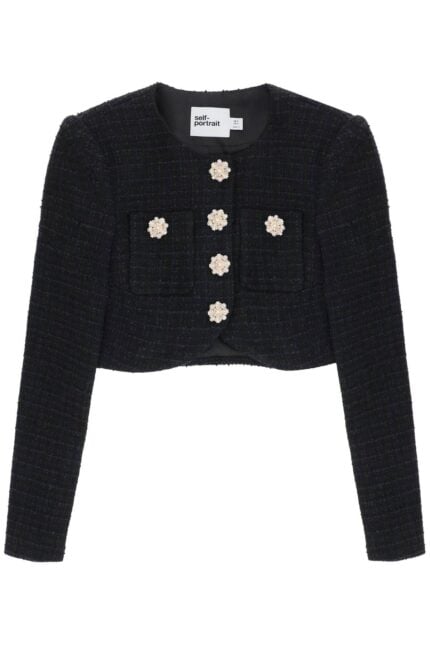 SELF PORTRAIT Tweed Cropped Jacket With Diamant Buttons