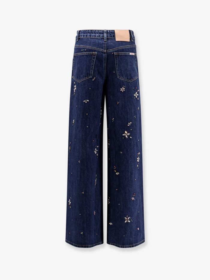 SELF PORTRAIT Wide Leg Jeans With Rhinsestones