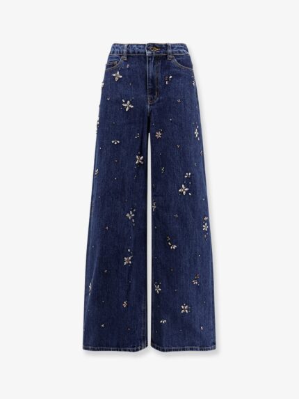 SELF PORTRAIT Wide Leg Jeans With Rhinsestones