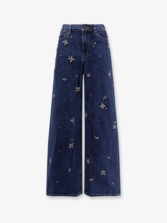 SELF PORTRAIT Wide Leg Jeans With Rhinsestones
