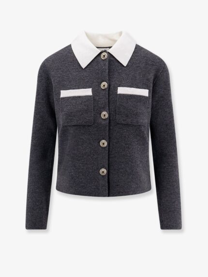 SELF PORTRAIT Wool Blend Cardigan With Contrasting Collar