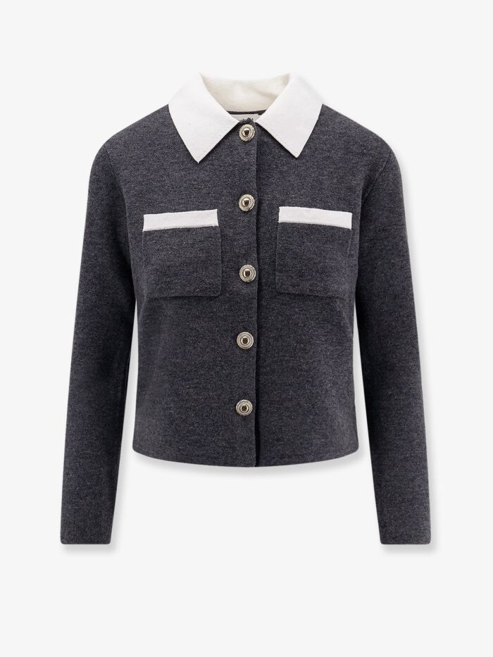 SELF PORTRAIT Wool Blend Cardigan With Contrasting Collar