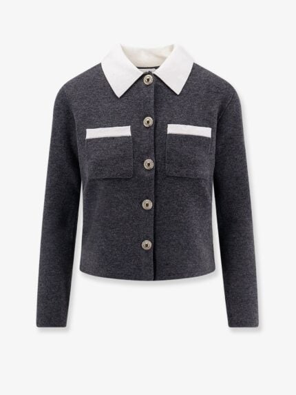 SELF PORTRAIT Wool Blend Cardigan With Contrasting Collar