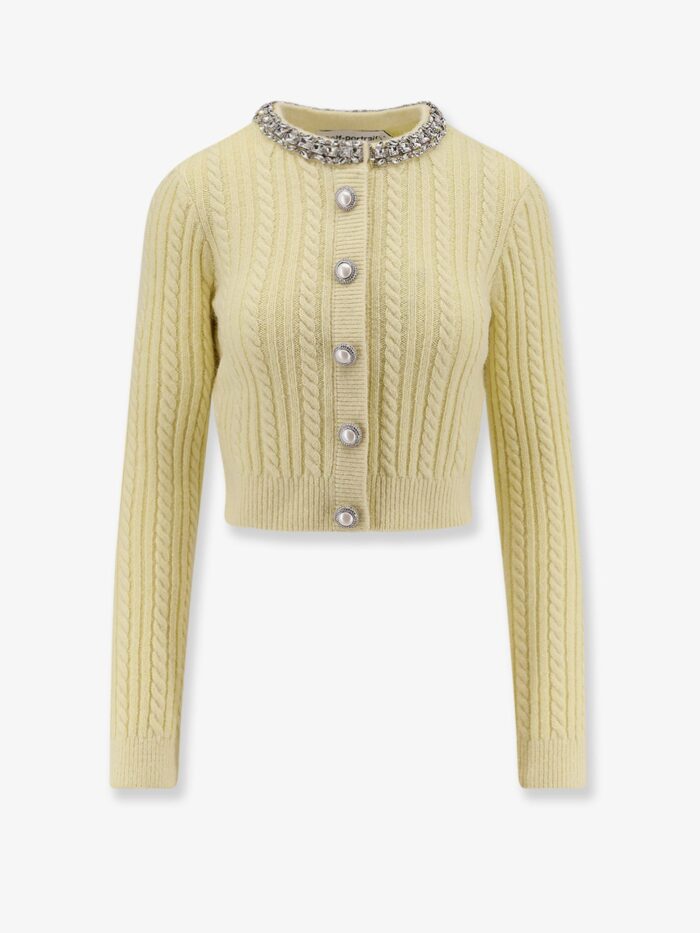 SELF PORTRAIT Wool Blend Cardigan With Rhinestones
