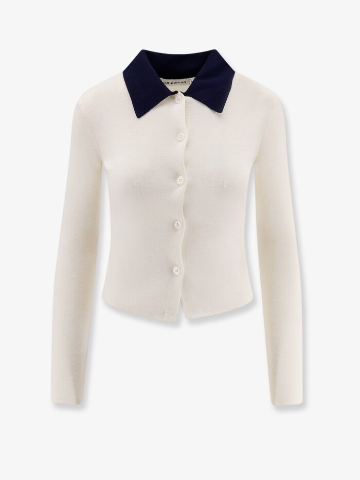 SELF PORTRAIT Wool Cardigan With Contrasting Collar