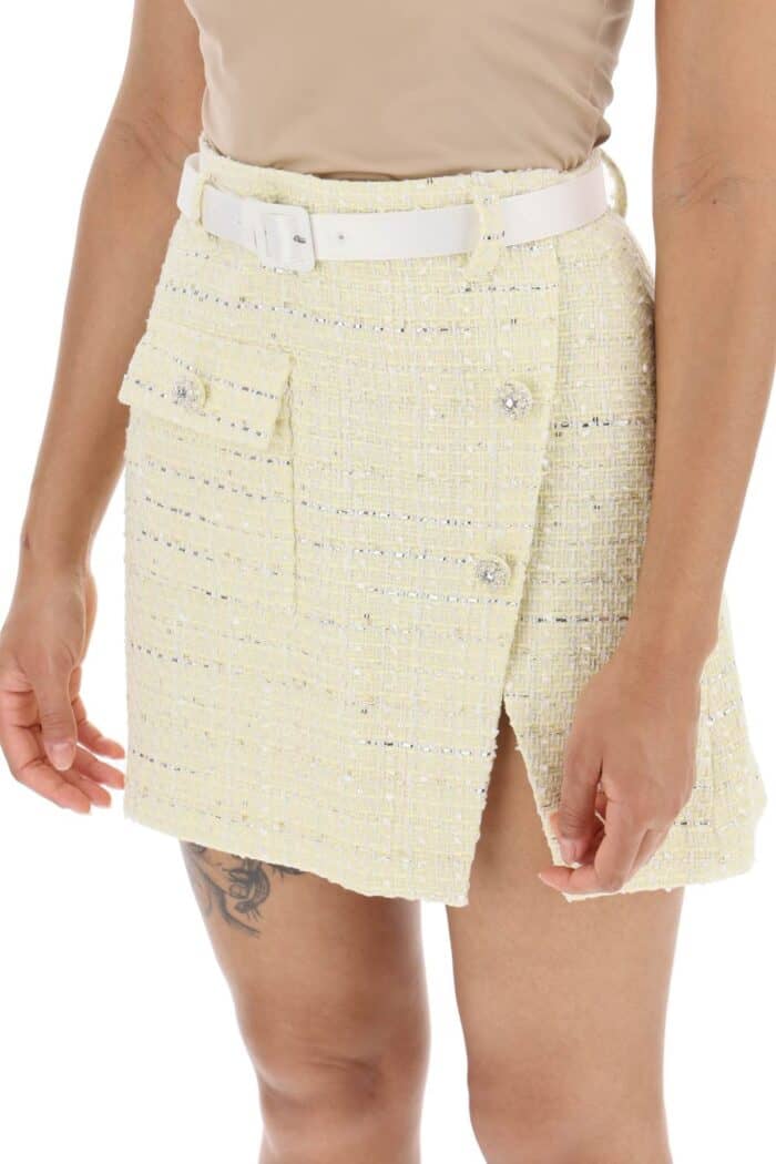 Self Portrait Wrap Mini Skirt In Boucle Tweed