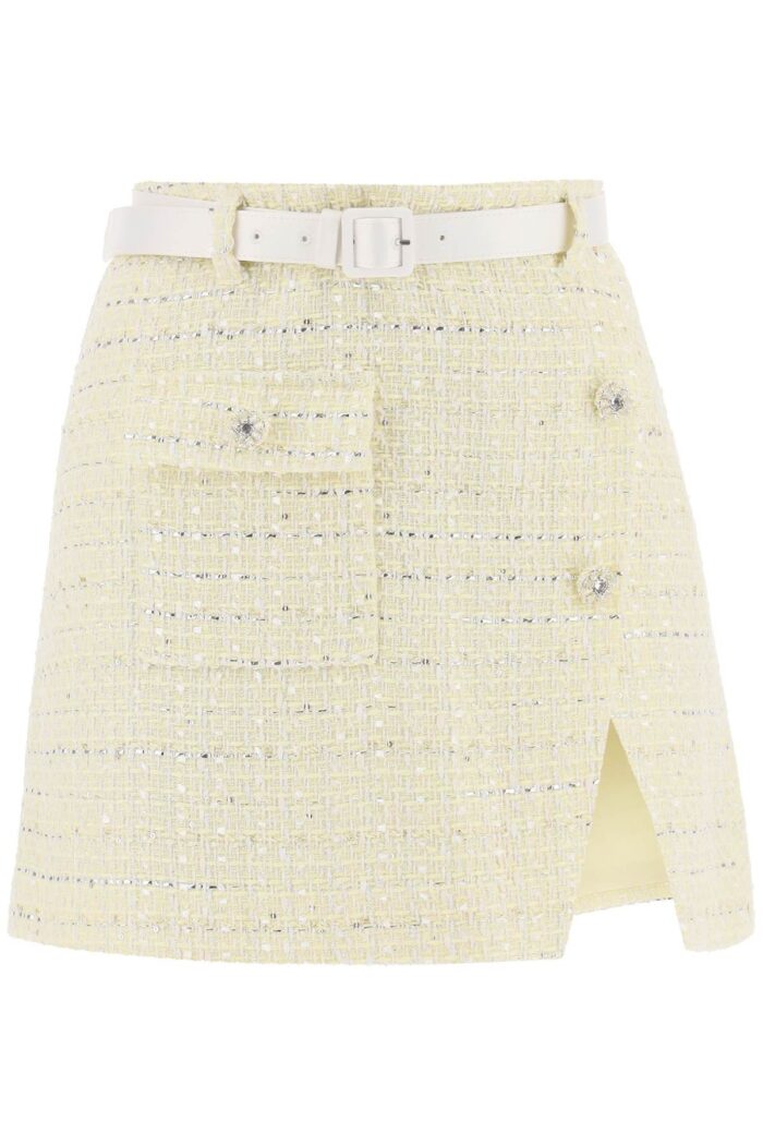 Self Portrait Wrap Mini Skirt In Boucle Tweed