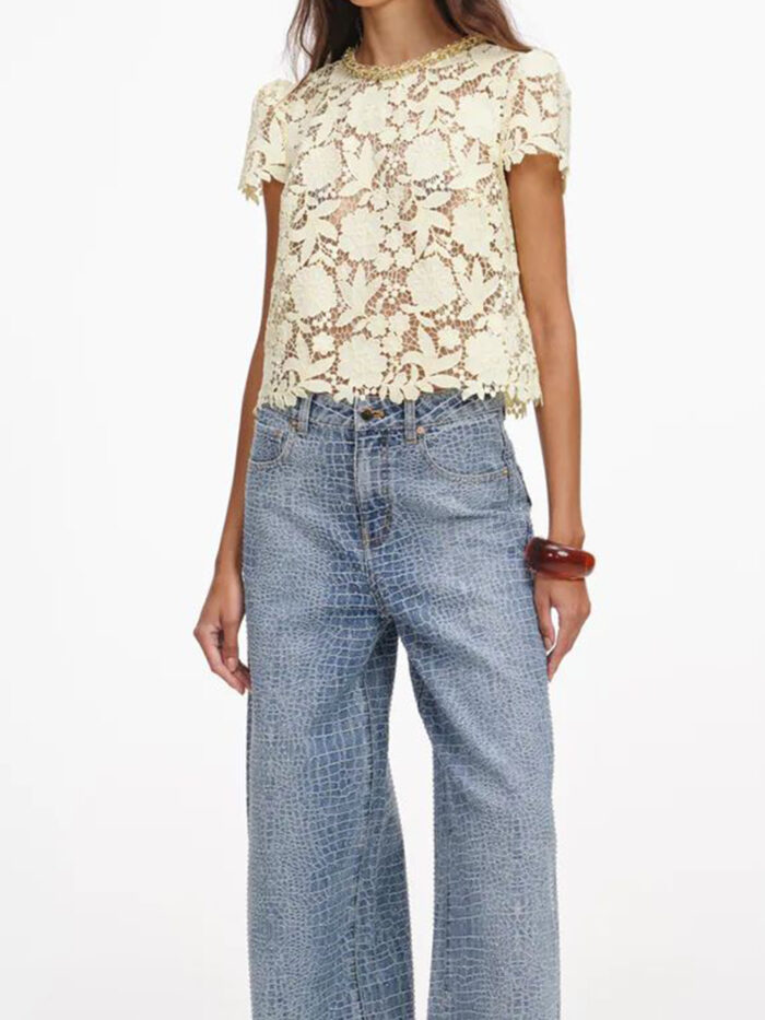 Self Portrait Yellow lace top