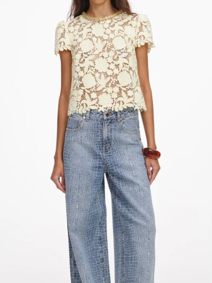 Self Portrait Yellow lace top