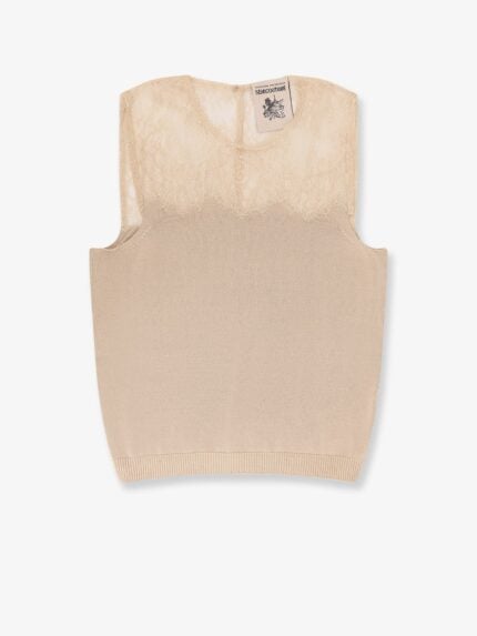 Semicouture Grazia Cotton Top With Lace Insert