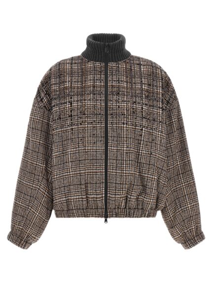Brunello Cucinelli Sequin Check Bomber Jacket