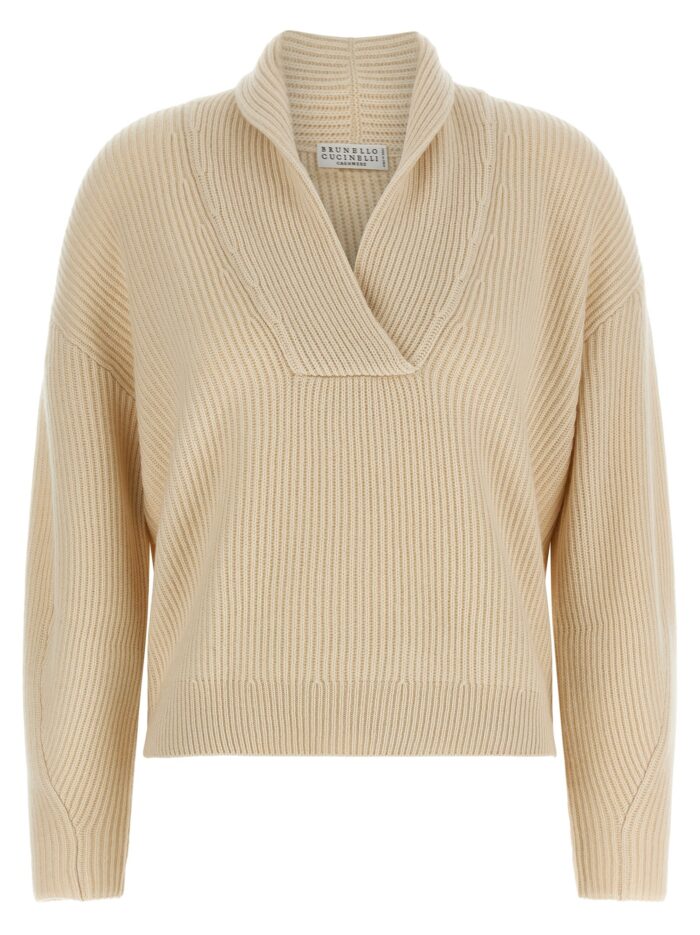 brunello cucinelli shawl neck ribbed sweater Brunello Cucinelli Shawl Neck Ribbed Sweater