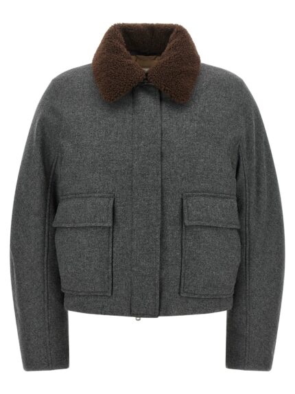 Brunello Cucinelli Shearling Collar Cropped Jacket