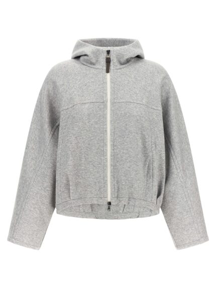 Brunello Cucinelli 'Shiny Zipper Pull' Cropped Hoodie