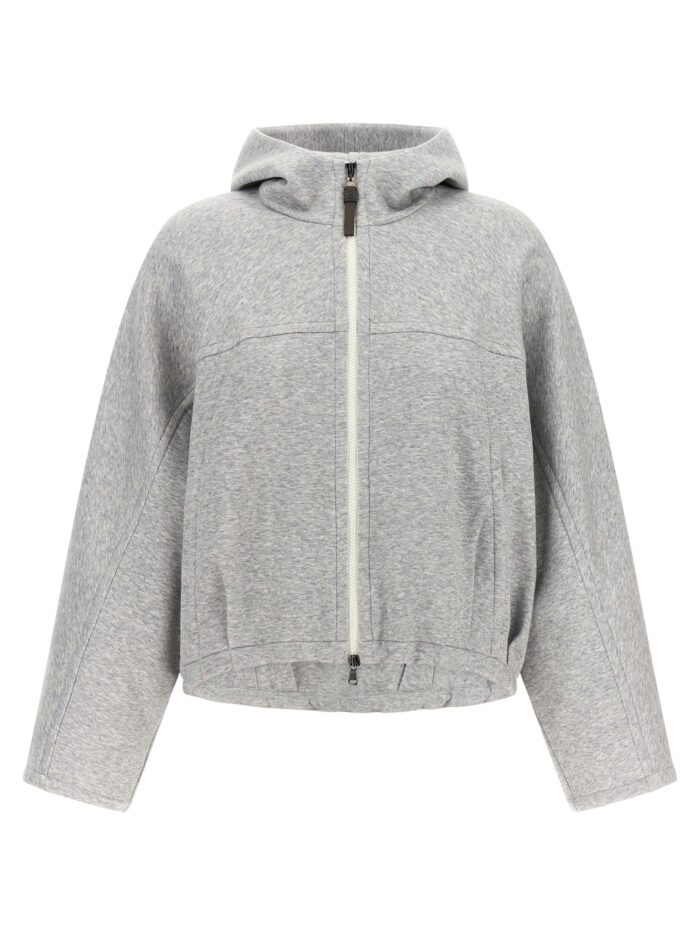brunello cucinelli 'shiny zipper pull' cropped hoodie Brunello Cucinelli 'Shiny Zipper Pull' Cropped Hoodie