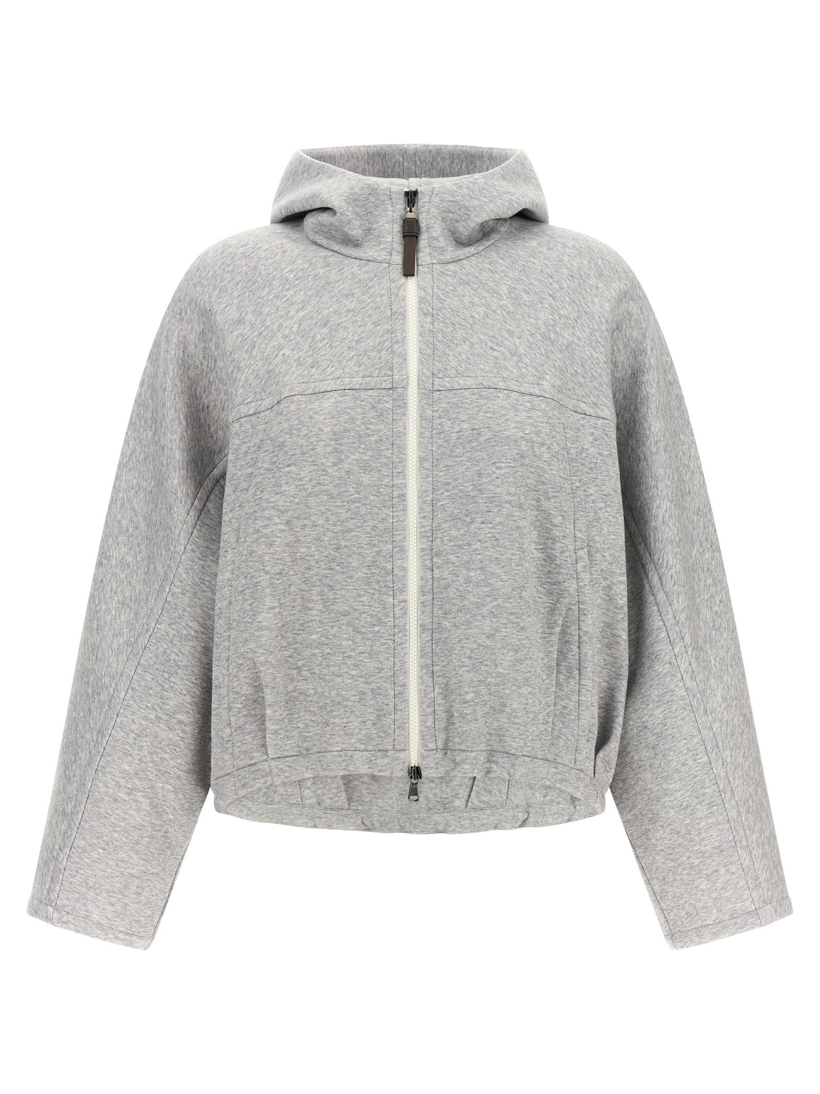 Brunello Cucinelli 'Shiny Zipper Pull' Cropped Hoodie