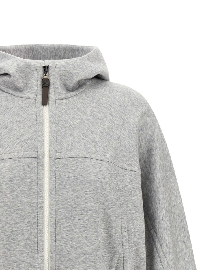 Brunello Cucinelli 'Shiny Zipper Pull' Cropped Hoodie