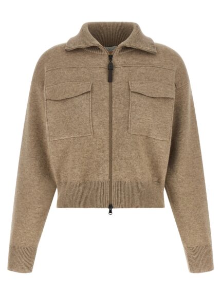 Brunello Cucinelli 'Shiny Zipper Pull' Wool Cardigan