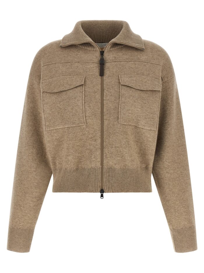 brunello cucinelli 'shiny zipper pull' wool cardigan Brunello Cucinelli 'Shiny Zipper Pull' Wool Cardigan