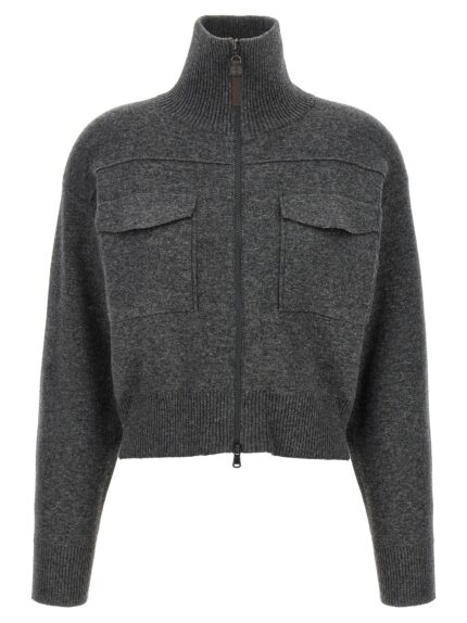 Brunello Cucinelli 'Shiny Zipper Pull' Wool Cardigan