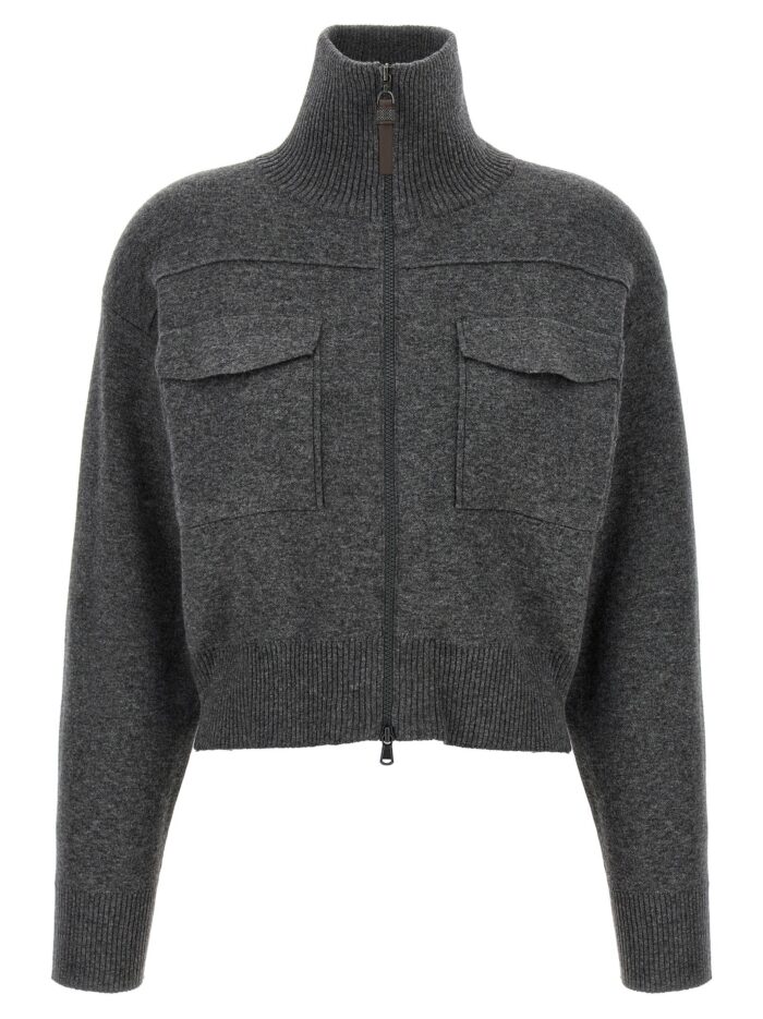 brunello cucinelli 'shiny zipper pull' wool cardigan Brunello Cucinelli 'Shiny Zipper Pull' Wool Cardigan