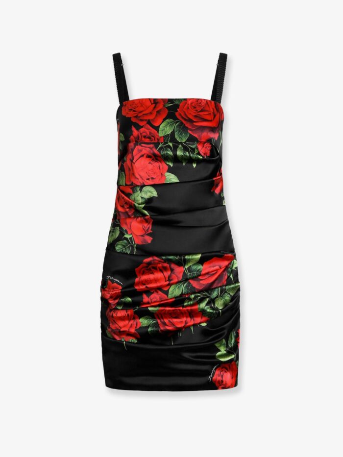 dolce & gabbana short satin dress with rose print Dolce & Gabbana Short Satin Dress With Rose Print