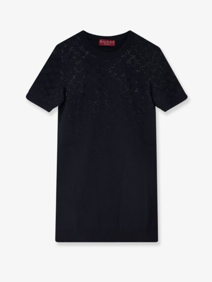 Gucci Short Wool Dress With Gg Crystals