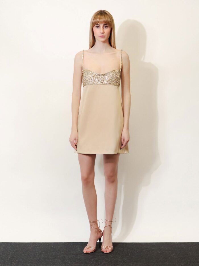 Retrofete Shyla Satin Dress With Rhinestones Detail