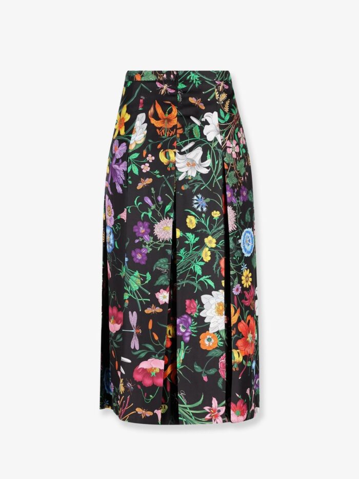 Silk Midi Skirt With Gucci Flora Print