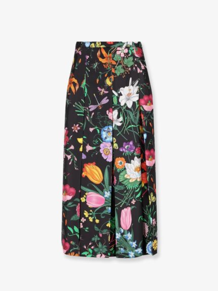 Silk Midi Skirt With Gucci Flora Print
