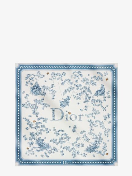 Dior Silk Scarf With Toile De Jouy Clover 90 Pattern