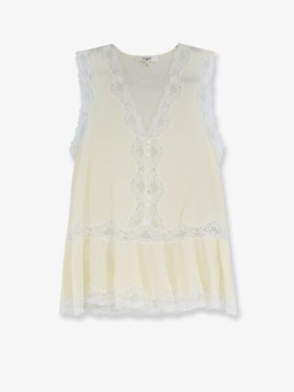 CHLOE' Silk Top With Lace Inserts
