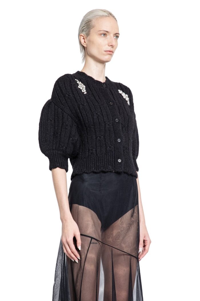 SIMONE ROCHA Cropped Chunky Knit Cardigan With Embroidery