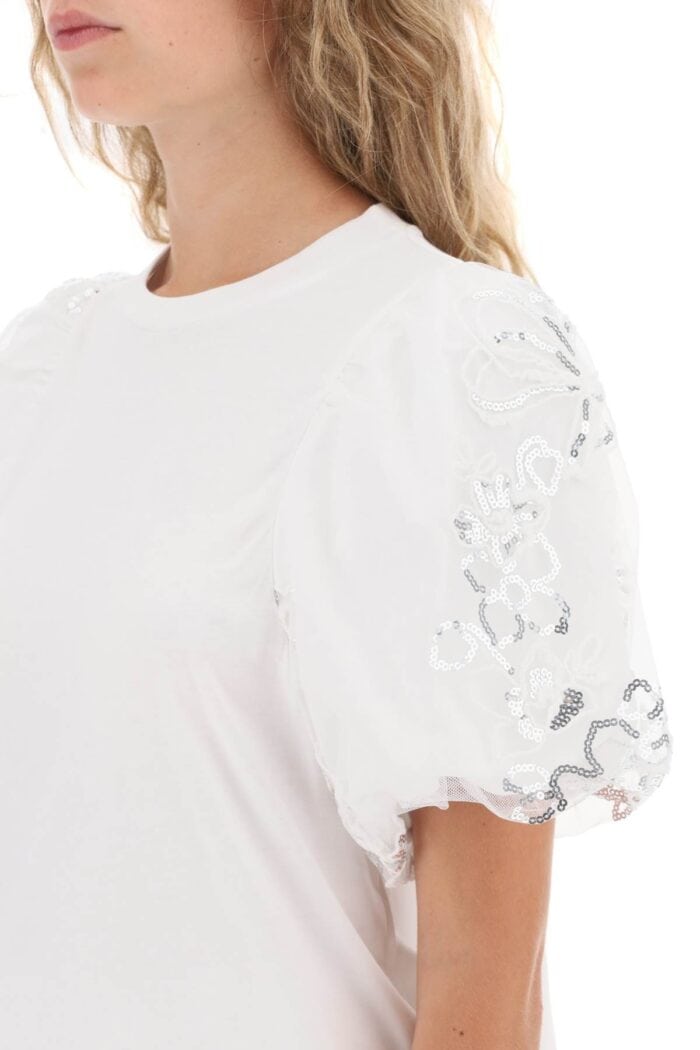 Simone Rocha Embroidered Puff Sleeve A-line T-shirt