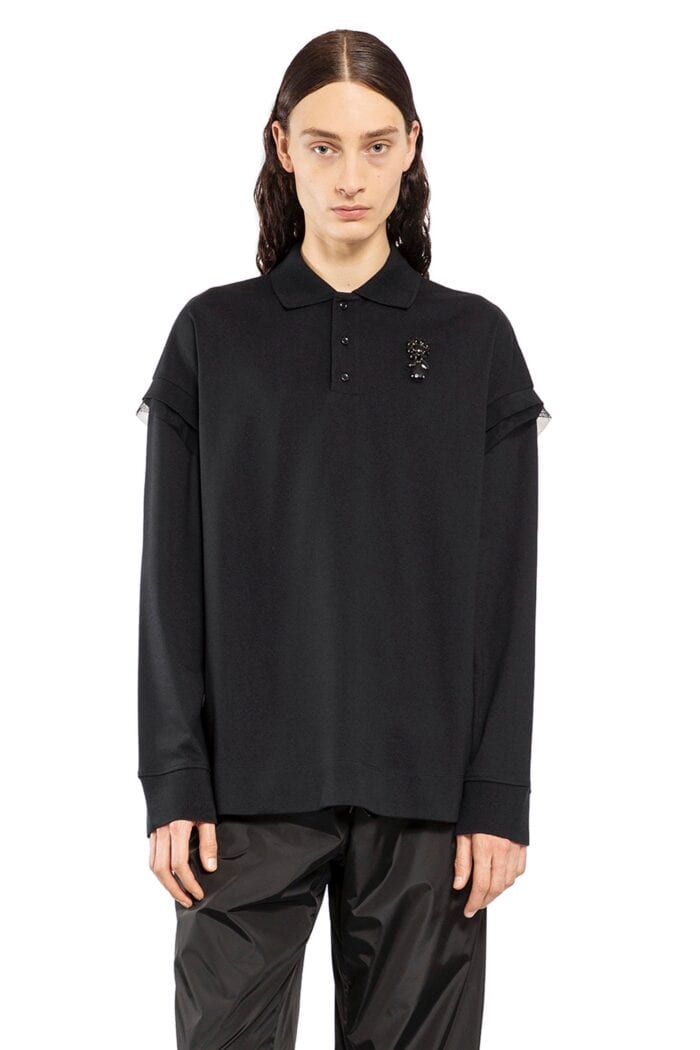 SIMONE ROCHA Oversized Long Sleeve Polo Shirt With Embroidery