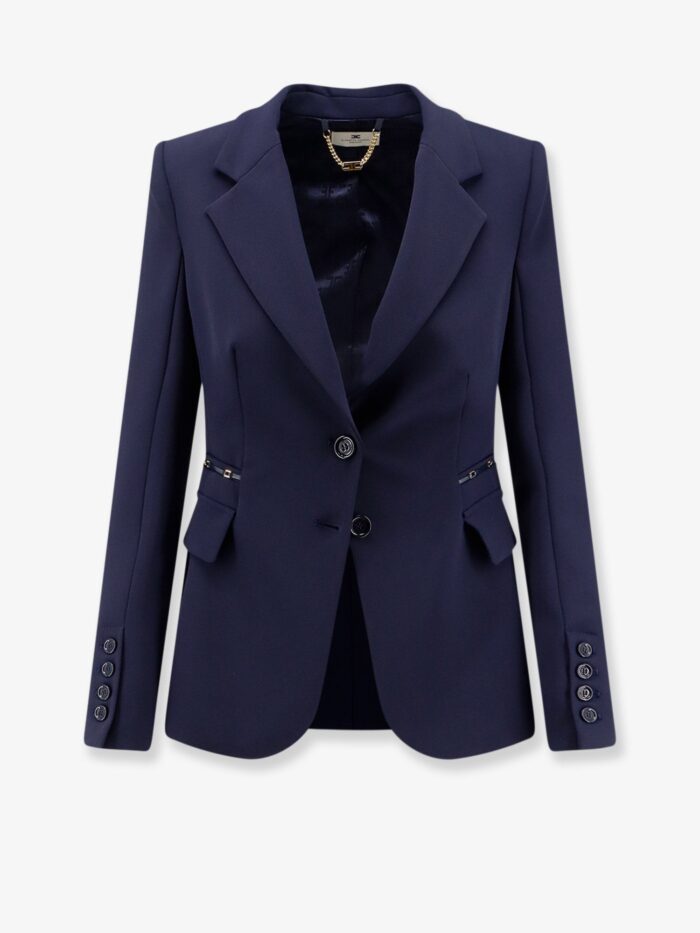 elisabetta franchi slim fit blazer with gold logo clamps Elisabetta Franchi Slim Fit Blazer With Gold Logo Clamps