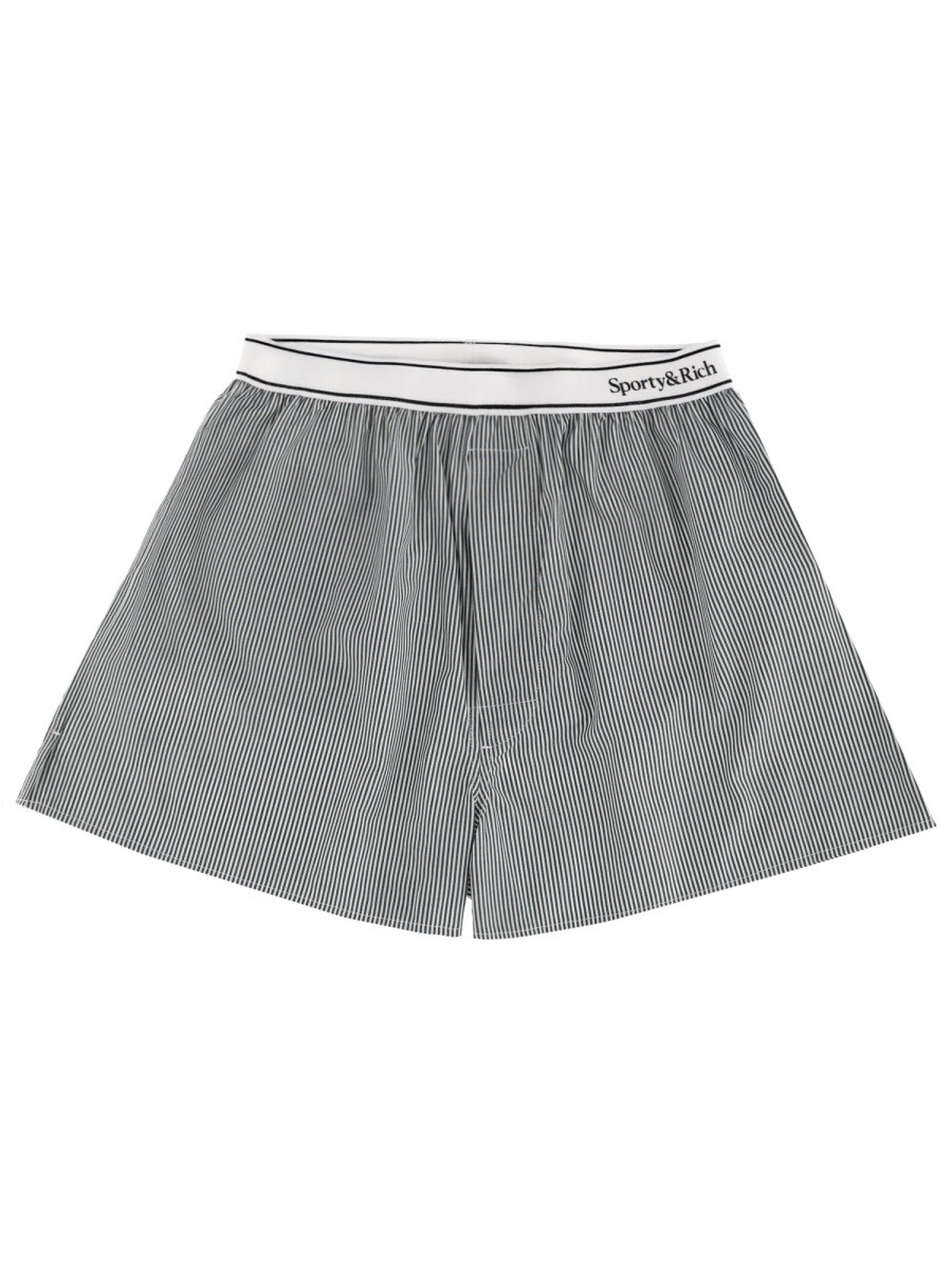 SPORTY&RICH STRIPED LOGO SHORTS