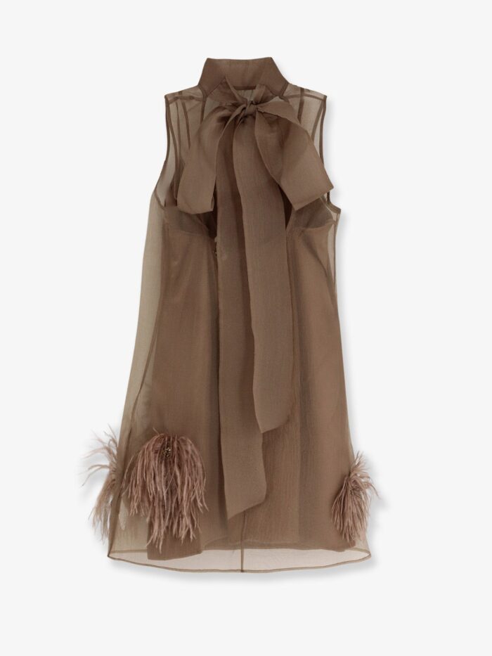 STAUD Albee Mini Dress With Feathers Detail